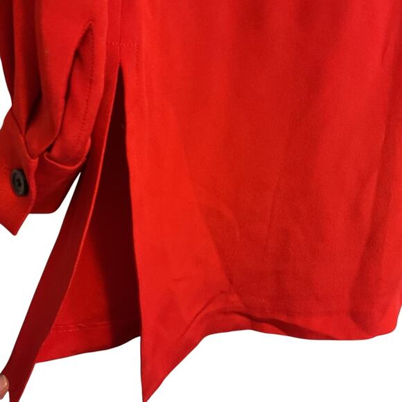 Linda Allard Ellen Tracy Red 100% Silk Button Front Tunic Dress Size 10 - Picture 9 of 14